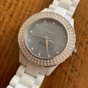 White ceramic stauer watch